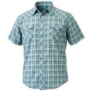 Wrangler Western Pearl Snap Shirt Mens Size Large Short Sleeve Green Plaid